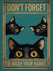Funny Cat Bathroom Sign Printable – "Don't Forget to Wash Your Hands", Black Cat Wall Art, Digital Download