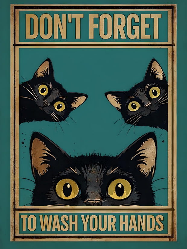 Funny Cat Bathroom Sign Printable – "Don't Forget to Wash Your Hands", Black Cat Wall Art, Digital Download