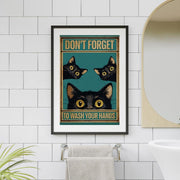 Funny Cat Bathroom Sign Printable – "Don't Forget to Wash Your Hands", Black Cat Wall Art, Digital Download