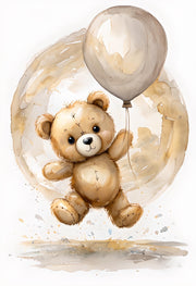 Cute Bear Balloons Watercolor Art Print Set – Nursery Wall Decor – Neutral Baby Room Art – Kids Room Decor – Minimalist Bear Prints