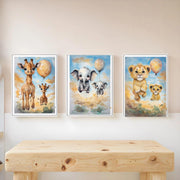 Set of 3 Baby Safari Animal Wall Art Prints | Elephant, Giraffe, Lion Nursery Decor | Printable PDF | Neutral Jungle Nursery