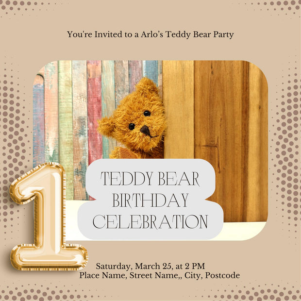 Teddy Bear 1st Birthday Invitation | Editable Printable Invite | Arlo’s Teddy Bear Party | Boy or Girl First Birthday | Instant Download