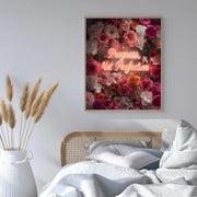 Progress Not Perfection Neon Sign | Pink Floral Wall Art | Motivational Quote LED Sign | Feminine Office Decor | Inspirational Print