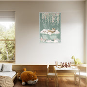 Relaxed Cat in Bathtub Wall Art – Pastel Floral Bathroom Print – Whimsical Cat Decor – Framed Art Available in 4 Colours & All Sizes