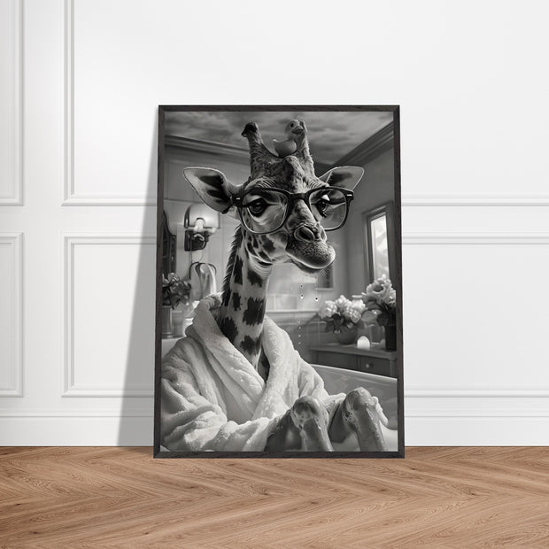 Funny Giraffe in Bathtub Art – Quirky Animal Bathroom Printable, Glasses Giraffe Wall Decor, Digital Download
