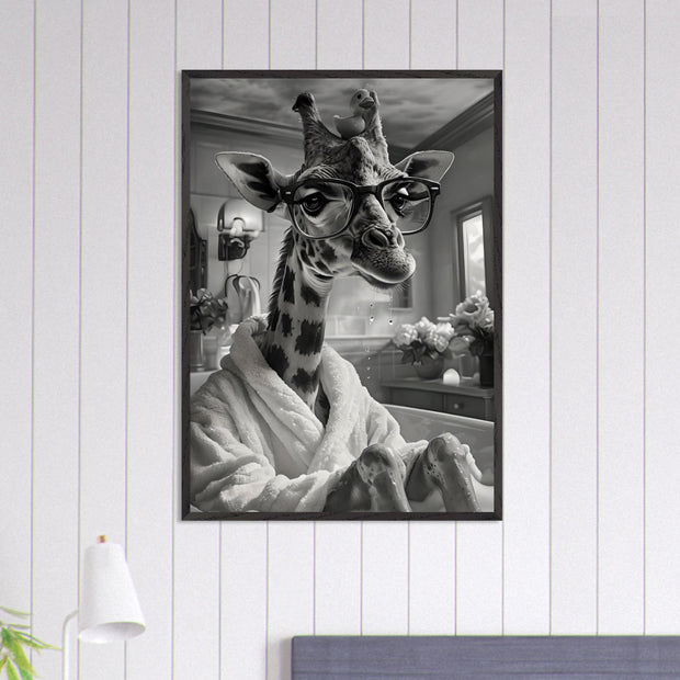 Funny Giraffe in Bathtub Art – Quirky Animal Bathroom Printable, Glasses Giraffe Wall Decor, Digital Download