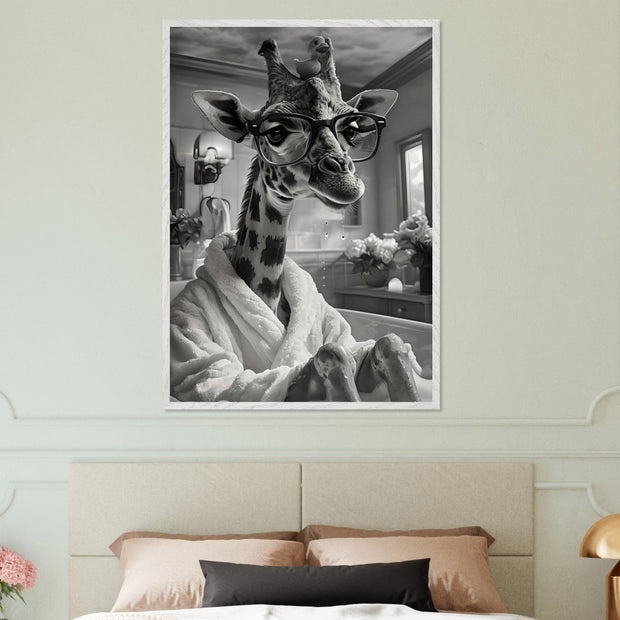 Funny Giraffe in Bathtub Art – Quirky Animal Bathroom Printable, Glasses Giraffe Wall Decor, Digital Download