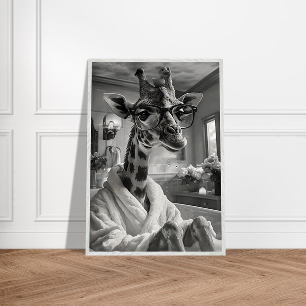 Funny Giraffe in Bathtub Art – Quirky Animal Bathroom Printable, Glasses Giraffe Wall Decor, Digital Download