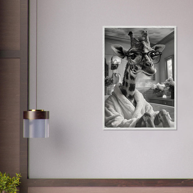 Funny Giraffe in Bathtub Art – Quirky Animal Bathroom Printable, Glasses Giraffe Wall Decor, Digital Download