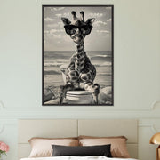 Funny Giraffe Beach Art | Quirky Bathroom Wall Print | Surreal Animal Decor | Giraffe on Toilet | Digital Download Poster