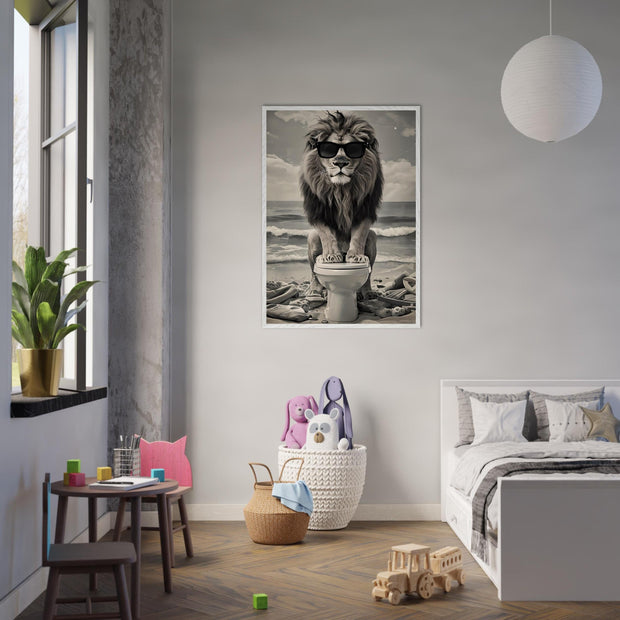 Funny Lion Bathroom Art | Toilet Safari Animal Print | Lion with Sunglasses Digital Poster | Whimsical Bathroom Decor