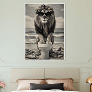 Funny Lion Bathroom Art | Toilet Safari Animal Print | Lion with Sunglasses Digital Poster | Whimsical Bathroom Decor