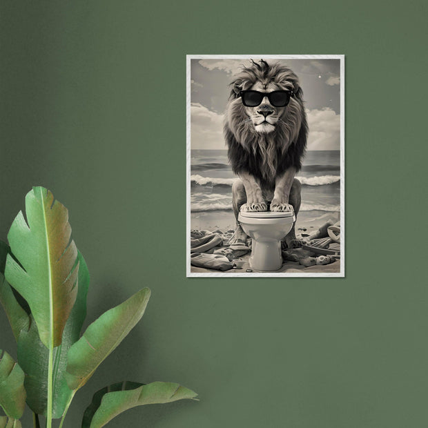 Funny Lion Bathroom Art | Toilet Safari Animal Print | Lion with Sunglasses Digital Poster | Whimsical Bathroom Decor