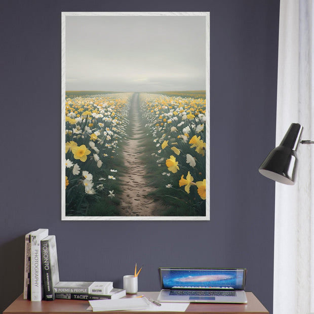 Daffodil Path Printable Wall Art | Yellow Wildflower Field Digital Decor | Spring Nature Nursery Download