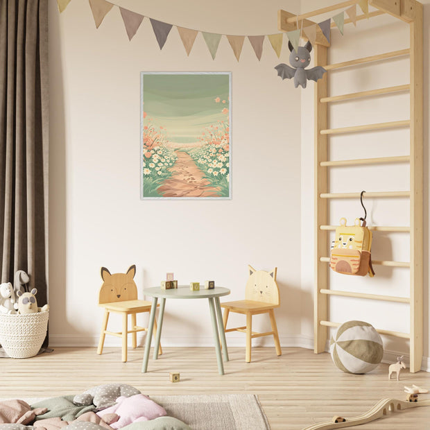 Pastel Floral Path Wall Art | Whimsical Spring Flowers Printable | Nature Nursery Digital Download