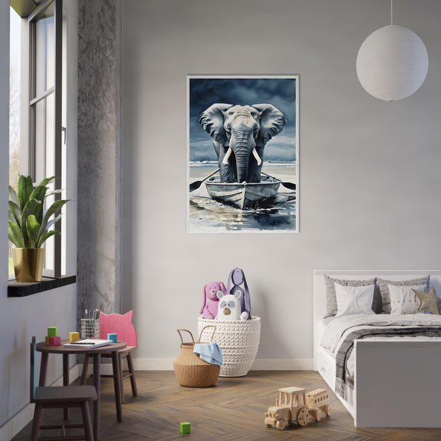 Rowing Elephant Wall Art | Safari Animal Printable | Funny Elephant Nursery Decor | Digital Download