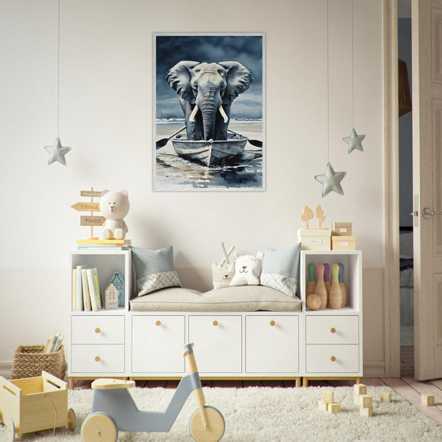 Rowing Elephant Wall Art | Safari Animal Printable | Funny Elephant Nursery Decor | Digital Download