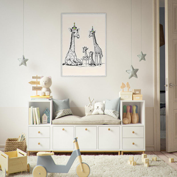 Giraffe Family Tea Party Printable | Safari Nursery Wall Art | Whimsical Jungle Animal Line Art | Digital Download