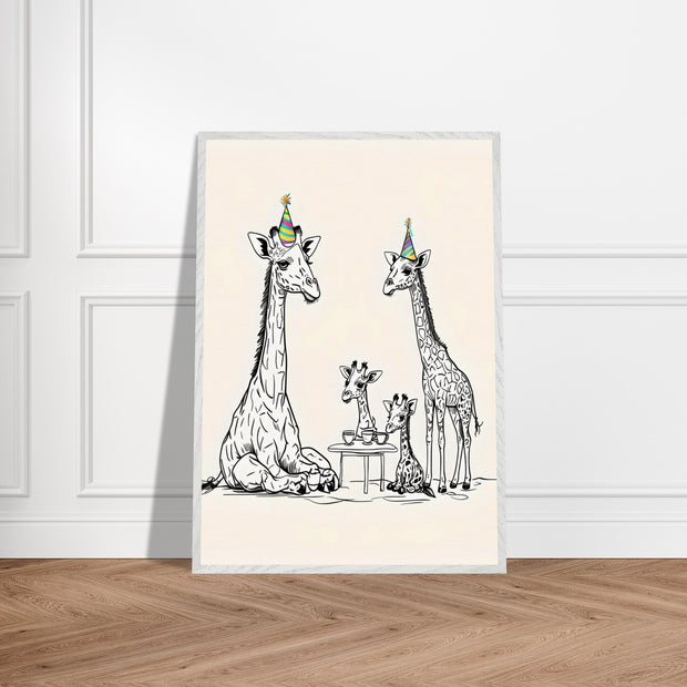 Giraffe Family Tea Party Printable | Safari Nursery Wall Art | Whimsical Jungle Animal Line Art | Digital Download