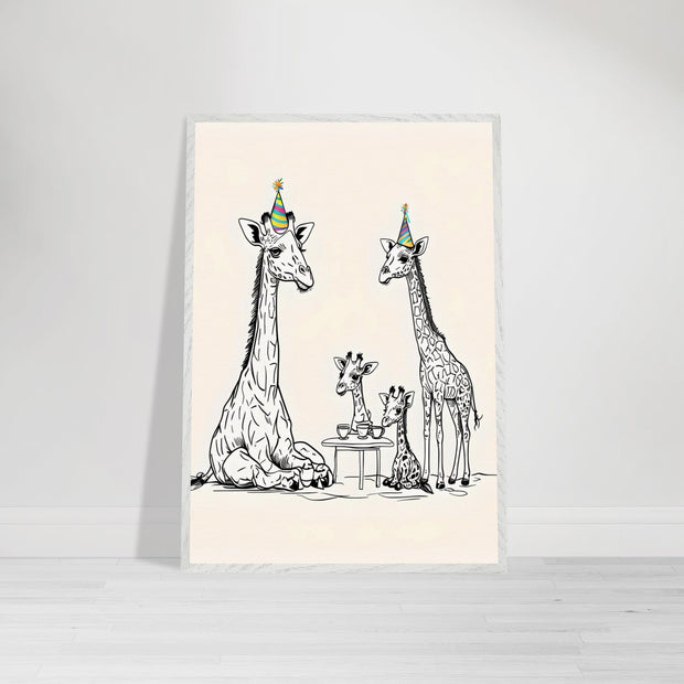 Giraffe Family Tea Party Printable | Safari Nursery Wall Art | Whimsical Jungle Animal Line Art | Digital Download