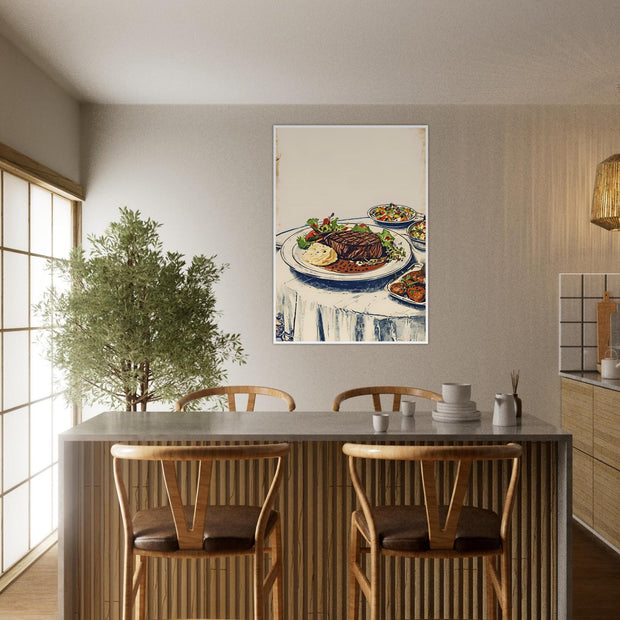 Vintage Steak Dinner Poster – Retro Kitchen Wall Art
