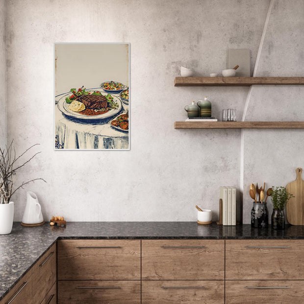 Vintage Steak Dinner Poster – Retro Kitchen Wall Art
