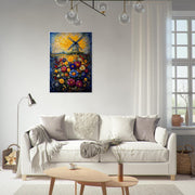 Colourful Windmill Field – Vibrant Floral Landscape Art