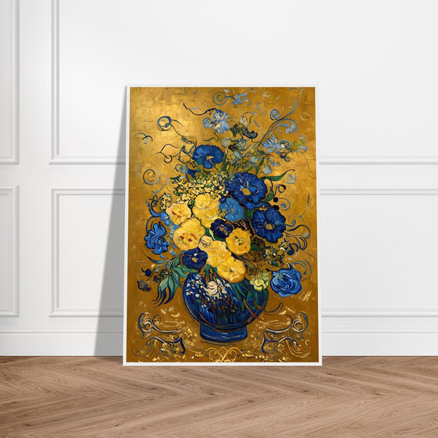 Blue & Gold Floral Vase – Elegant Botanical Art Print