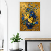 Blue & Gold Floral Vase – Elegant Botanical Art Print