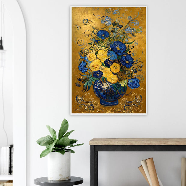 Blue & Gold Floral Vase – Elegant Botanical Art Print