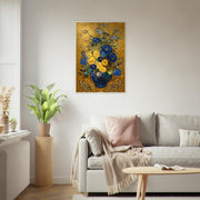 Blue & Gold Floral Vase – Elegant Botanical Art Print