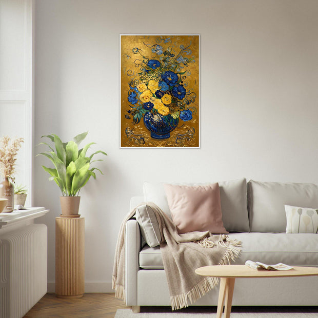 Blue & Gold Floral Vase – Elegant Botanical Art Print