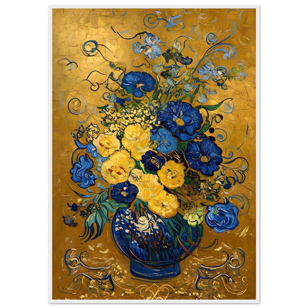 Blue & Gold Floral Vase – Elegant Botanical Art Print