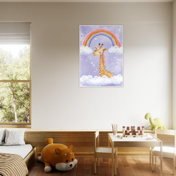 Giraffe Rainbow Fairy Wings Nursery Print