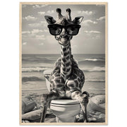 Funny Giraffe Wall Art in Frame – Jungle Bathroom Decor, Safari Animal Poster for Nursery or Kids Room, Quirky Giraffe on Toilet Print