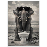 Funny Elephant Bathroom Art | Framed Safari Animal Wall Print | Ready-to-Hang Jungle Decor for Nursery or Kids Room