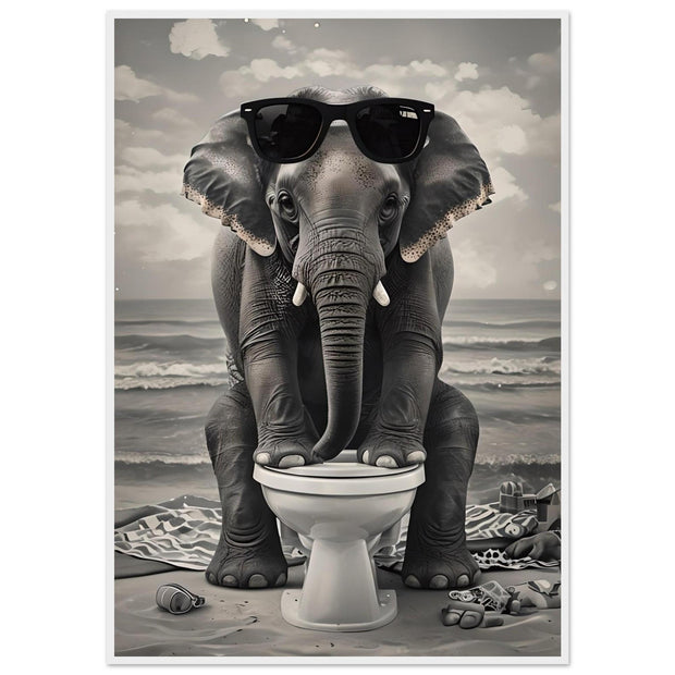 Funny Elephant Bathroom Art | Framed Safari Animal Wall Print | Ready-to-Hang Jungle Decor for Nursery or Kids Room