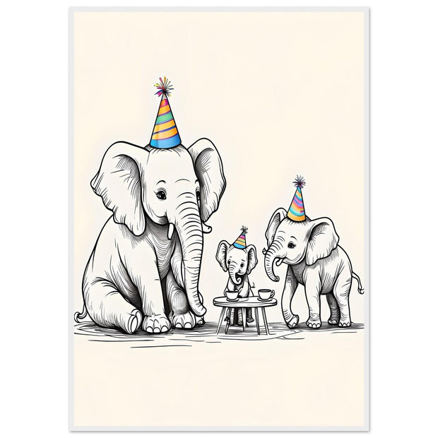 Elephant Nursery Wall Art - Framed Tea Party Animal Print - Whimsical Safari Decor for Baby Room or Playroom