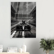 Racing Cat Framed Wall Art | Black Cat in F1 Car Poster | Luxury Motorsport Decor | Funny Animal Art Print | Ready to Hang Framed Gift