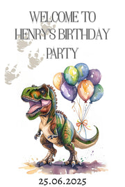 Custom Dinosaur Birthday Poster | T-Rex with Balloons | Editable Name & Date | Digital Download