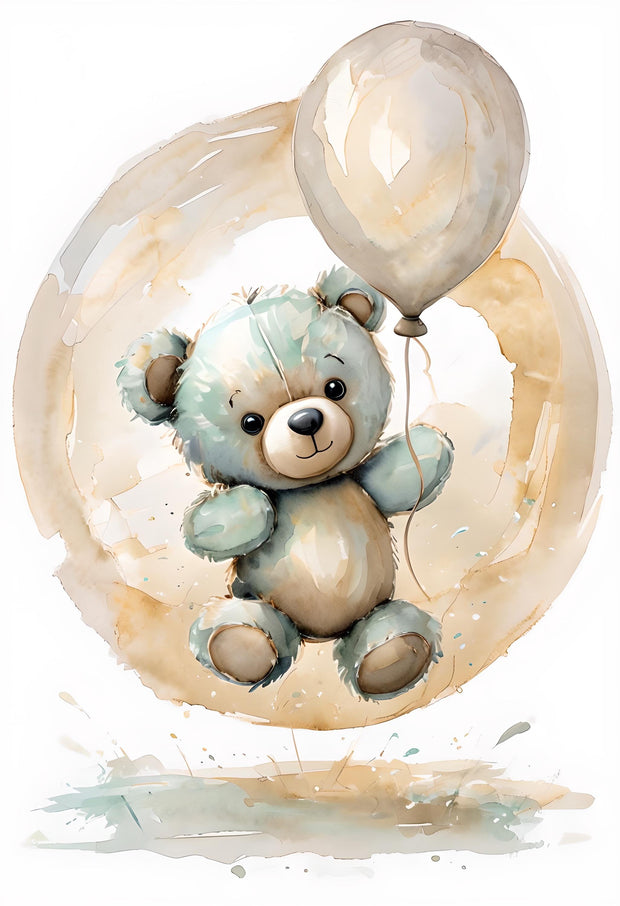 Cute Bear Balloons Watercolor Art Print Set – Nursery Wall Decor – Neutral Baby Room Art – Kids Room Decor – Minimalist Bear Prints