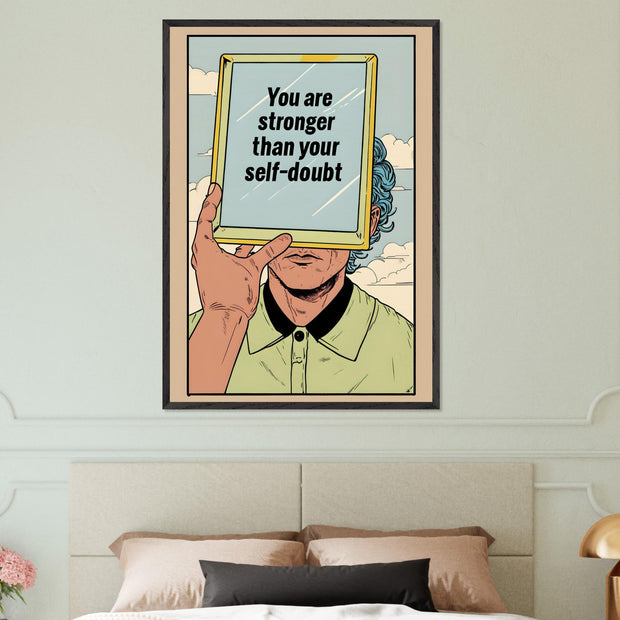 Inspirational Wall Art Printable – "Stronger Than Self-Doubt" Quote, Mental Health Digital Print