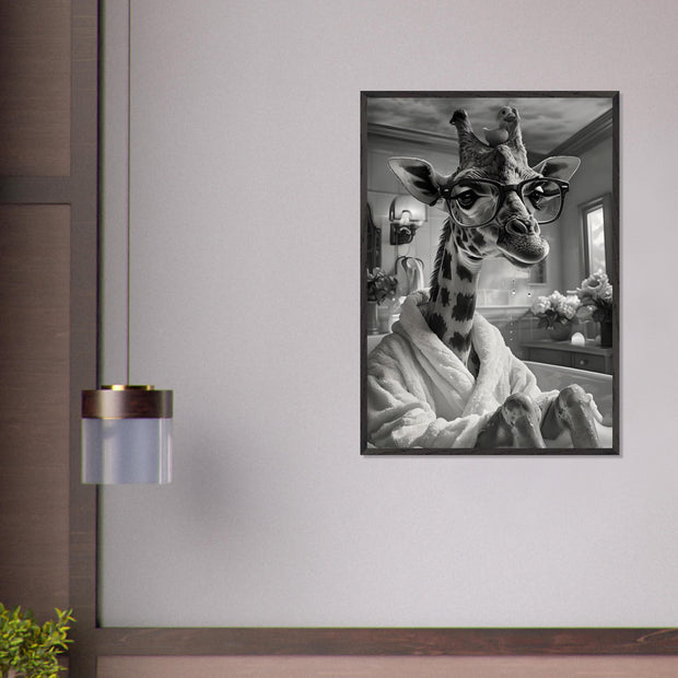 Funny Giraffe in Bathtub Art – Quirky Animal Bathroom Printable, Glasses Giraffe Wall Decor, Digital Download