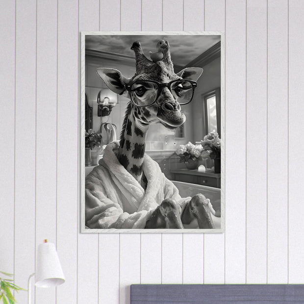Funny Giraffe in Bathtub Art – Quirky Animal Bathroom Printable, Glasses Giraffe Wall Decor, Digital Download