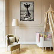 Funny Giraffe Beach Art | Quirky Bathroom Wall Print | Surreal Animal Decor | Giraffe on Toilet | Digital Download Poster