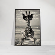Funny Giraffe Beach Art | Quirky Bathroom Wall Print | Surreal Animal Decor | Giraffe on Toilet | Digital Download Poster