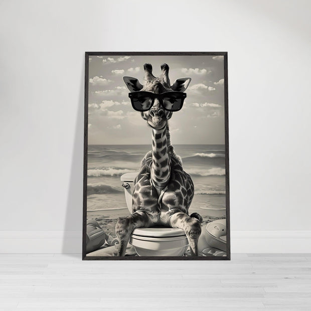 Funny Giraffe Beach Art | Quirky Bathroom Wall Print | Surreal Animal Decor | Giraffe on Toilet | Digital Download Poster
