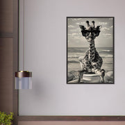 Funny Giraffe Beach Art | Quirky Bathroom Wall Print | Surreal Animal Decor | Giraffe on Toilet | Digital Download Poster