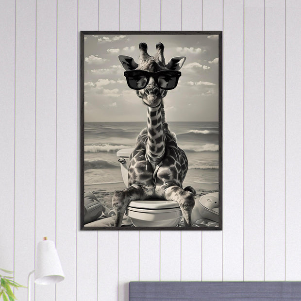 Funny Giraffe Beach Art | Quirky Bathroom Wall Print | Surreal Animal Decor | Giraffe on Toilet | Digital Download Poster
