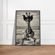 Funny Giraffe Beach Art | Quirky Bathroom Wall Print | Surreal Animal Decor | Giraffe on Toilet | Digital Download Poster